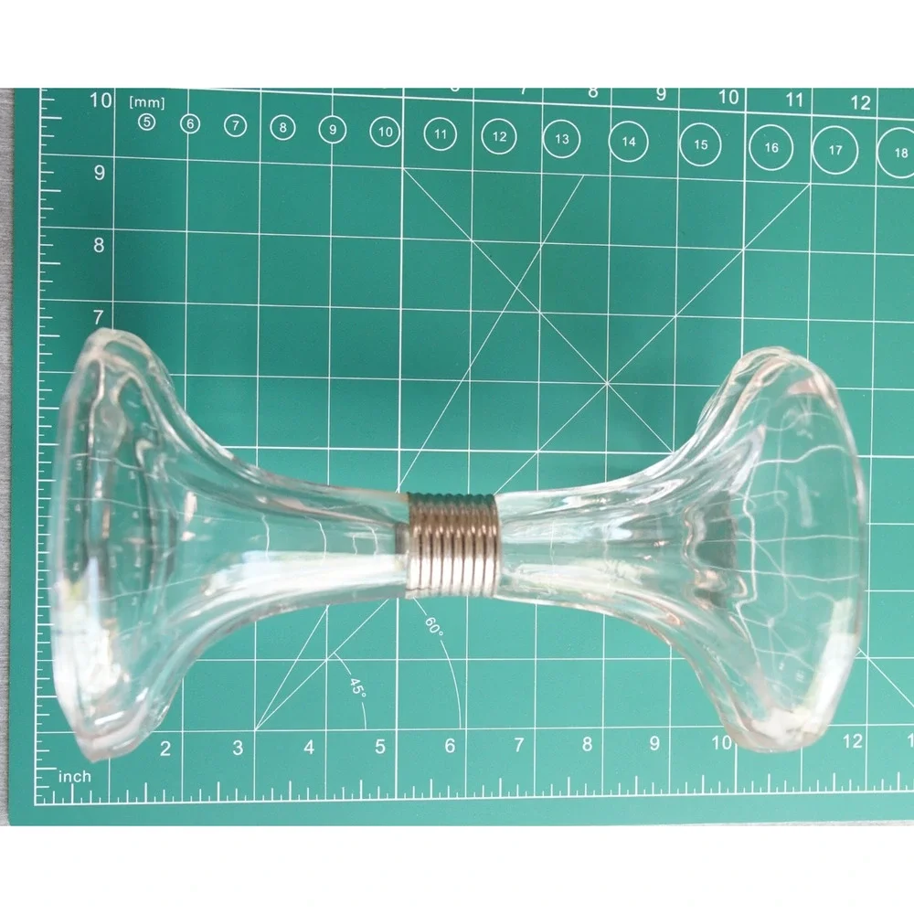 Pair Clear Glass Trumpet Candle Holders Silver Band Flared Pillar Votive